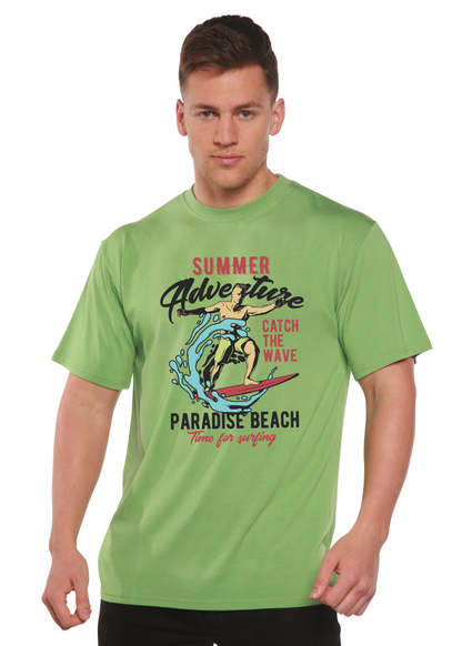 Catch The Wave men's green Spun Bamboo graphic tee with surfing wave print on Tampa Home & Garden Store