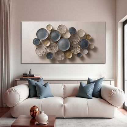 Lotus Leaf Abstract Wall Art IV canvas Tailored Canvases, blue-gray and antique-gold circles on Tampa Home & Garden Store