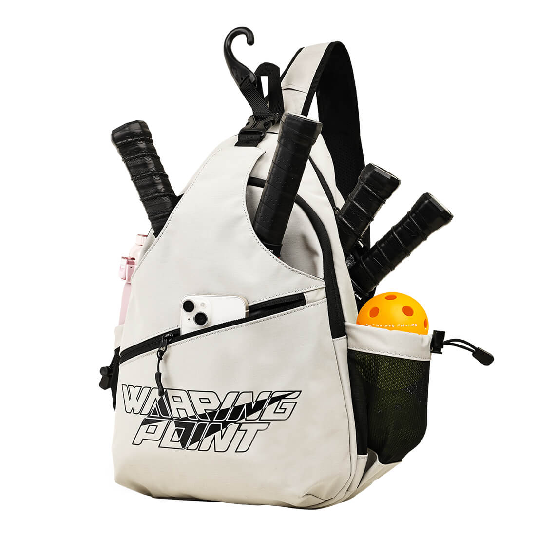 Pickleball Sling Bag - Grey by Warping Point with front zip pocket and side mesh pocket on Tampa Home & Garden Store