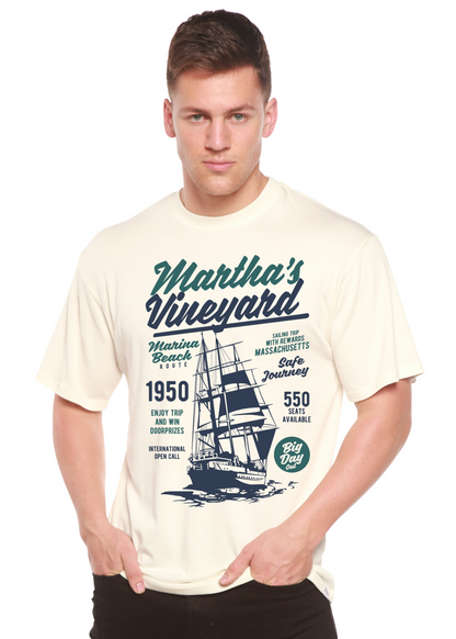 Martha's Vineyard men's graphic T-shirt cream bamboo viscose/organic cotton with ship illustration on Tampa Home & Garden Store