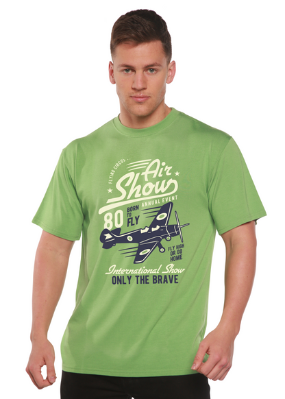 Air Show graphic tee in lime green by Spun Bamboo viscose/organic cotton tee with airplane on Tampa Home & Garden Store