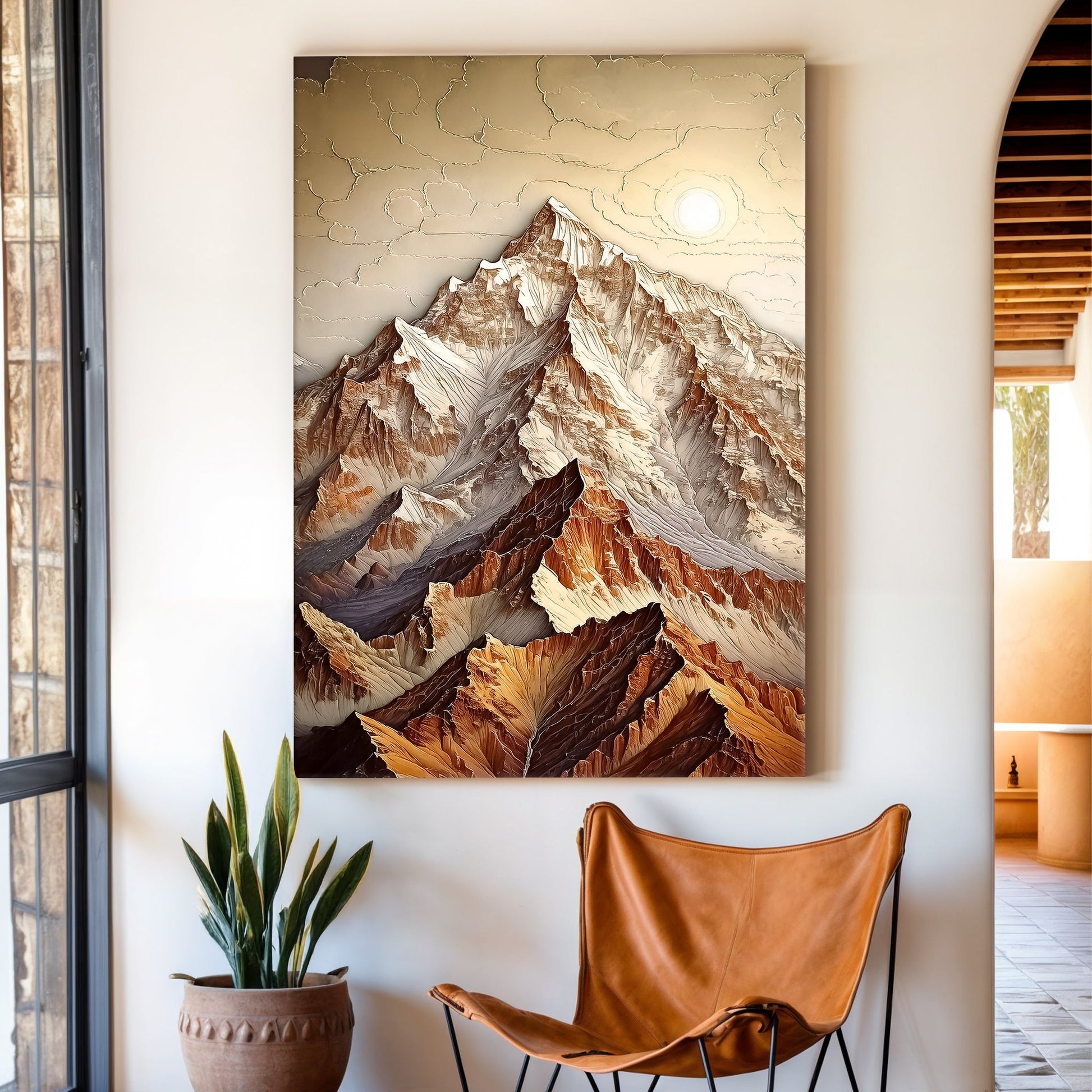 3D Minimalist Mountain Canvas wall art by Tailored Canvases in earthy tones on Tampa Home & Garden Store