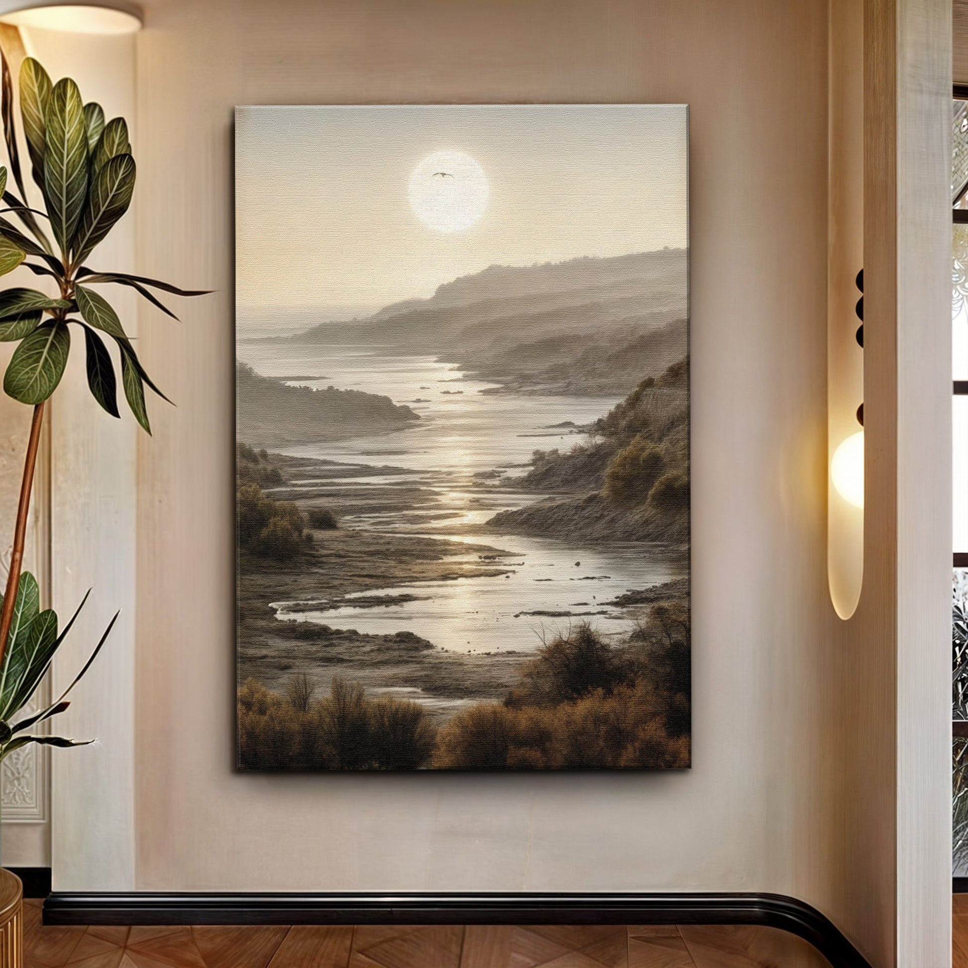 Misty Shores Coastal Impasto Wall Art Canvas by Tailored Canvases in sepia coastal landscape on Tampa Home & Garden Store