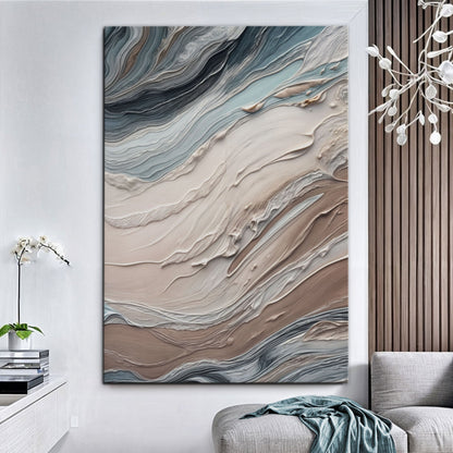 Earth Tone Swirls Canvas Wall Art by Tailored Canvases in blue beige brown tones on Tampa Home & Garden Store