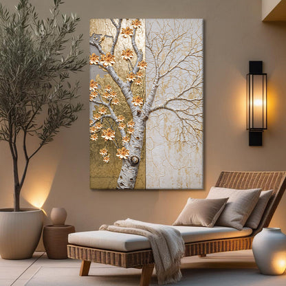 Ivory Seasons Wall Art 3-panel canvas triptych with gold blossoms on panels by Tailored Canvases on Tampa Home & Garden Store