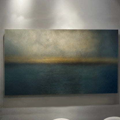Waterscape Abstract Wall Art canvas with gradient ocean blues to warm gold Tailored Canvases on Tampa Home & Garden Store