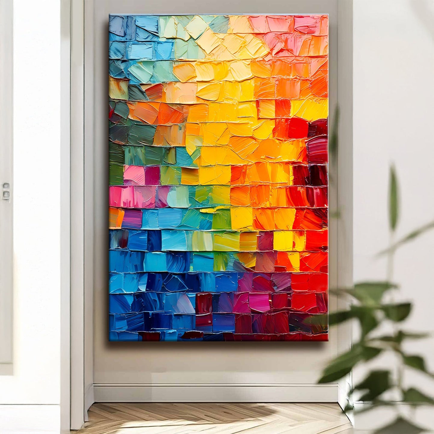 Spectrum Mosaic Wall Art Crafting Canvas by Tailored Canvases with textured rainbow color blocks on Tampa Home & Garden Store