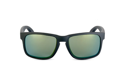 Decoy sunglasses by Skeleton Optics with black frame and mirrored green lenses on Tampa Home & Garden Store