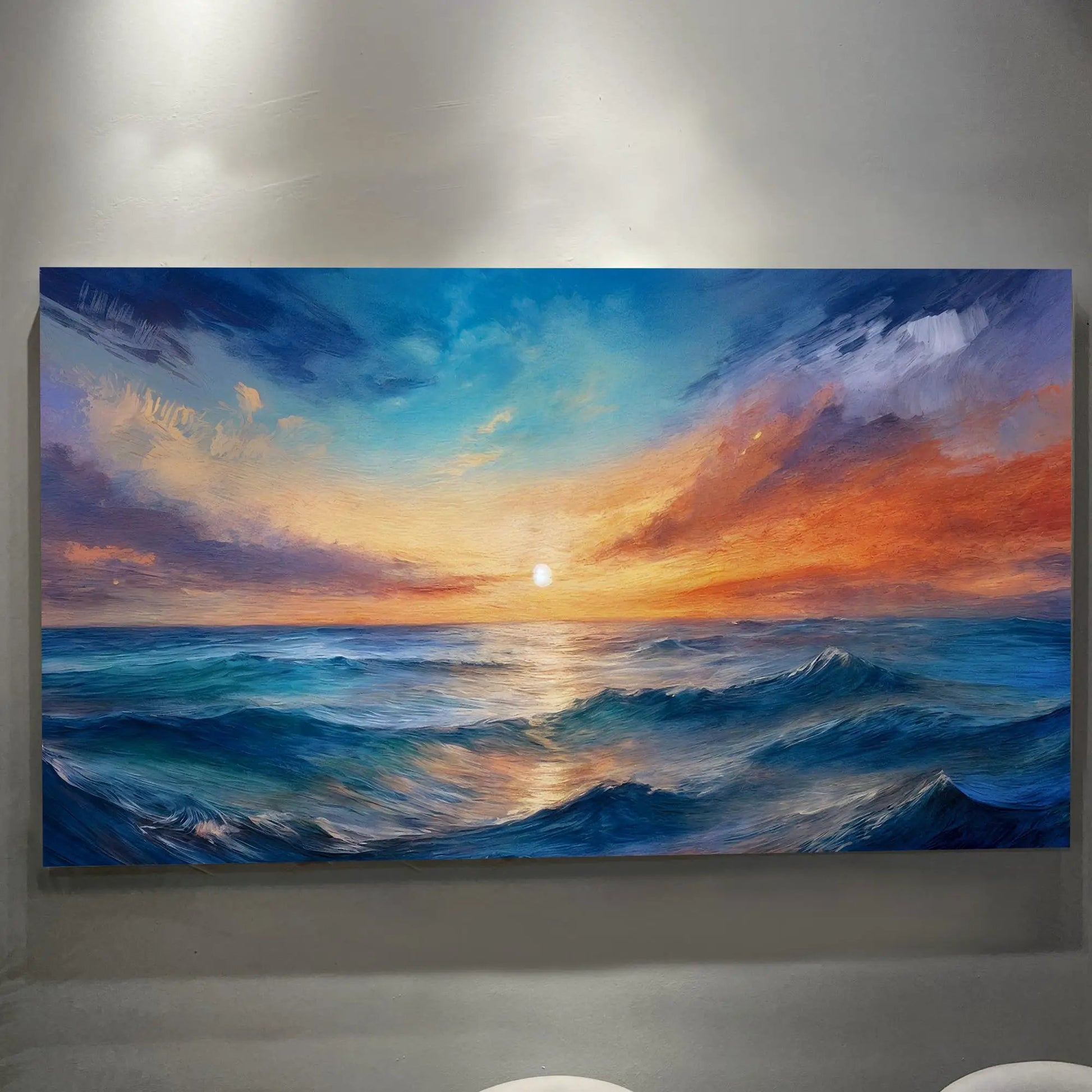 Waterscape Abstract Wall Art XIII canvas by Tailored Canvases blue ocean hues and sunset tones on Tampa Home & Garden Store