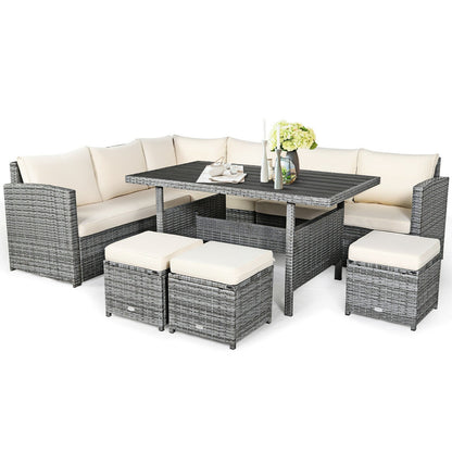 Juego de muebles seccionales de ratán para patio de 7 piezas con otomana de mimbre, color negro