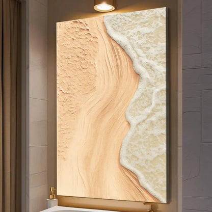 Beige Beach Coastal Wall Art Canvas by Tailored Canvases, sandy shore and foamy waves on Tampa Home & Garden Store