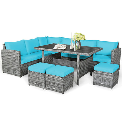 Juego de muebles seccionales de ratán para patio de 7 piezas con otomana de mimbre, color negro