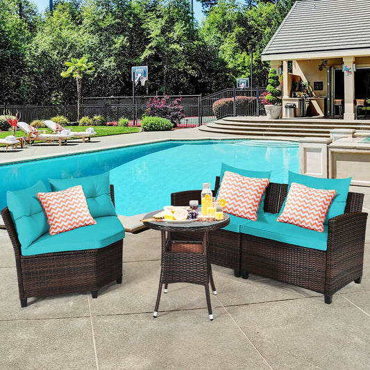 4 Pieces Outdoor Cushioned Rattan Furniture Set-Turquoise - Tampa Home & Garden Store