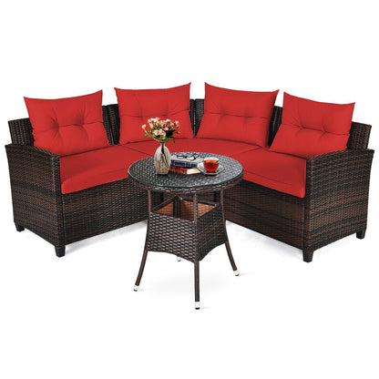 4 Pieces Outdoor Cushioned Rattan Furniture Set-Turquoise