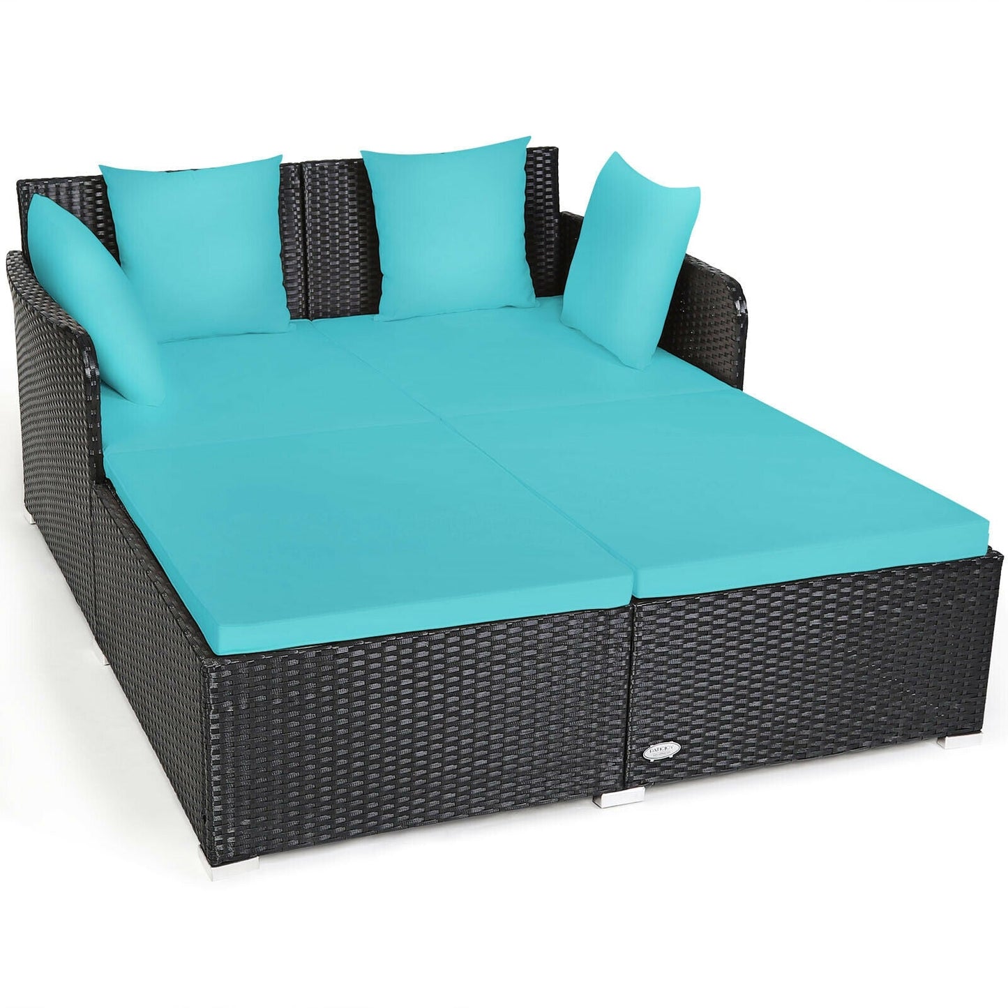 Tumbona de ratán espaciosa para exteriores con cojines y almohadas tapizados - Gris