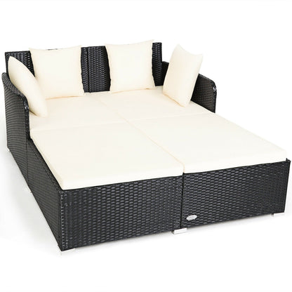 Tumbona de ratán espaciosa para exteriores con cojines y almohadas tapizados - Gris