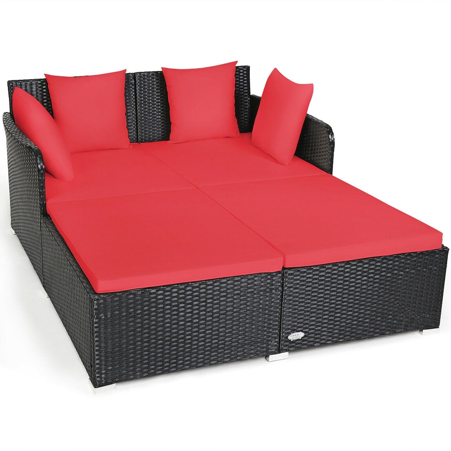 Tumbona de ratán espaciosa para exteriores con cojines y almohadas tapizados - Gris