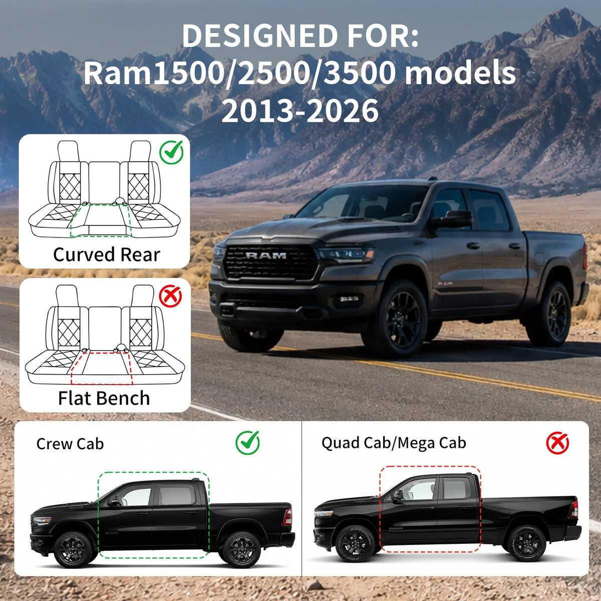 Umbrauto RAM seat covers with curved rear bench fit RAM 1500/2500/3500 Crew/Quad black on Tampa Home & Garden Store