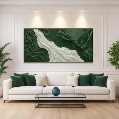 Green Rivers Abstract Wall Art canvas; green and white river swirls, gold frame on Tampa Home & Garden Store