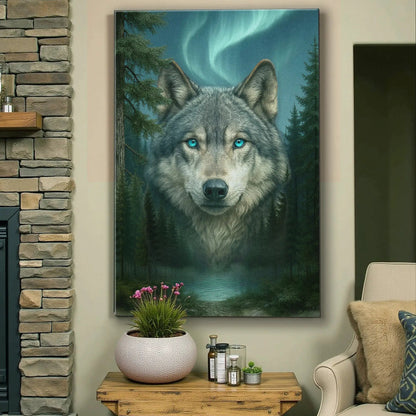 Wolf Northern Symphony canvas wall art by Tailored Canvases with blue-eyed wolf portrait on Tampa Home & Garden Store