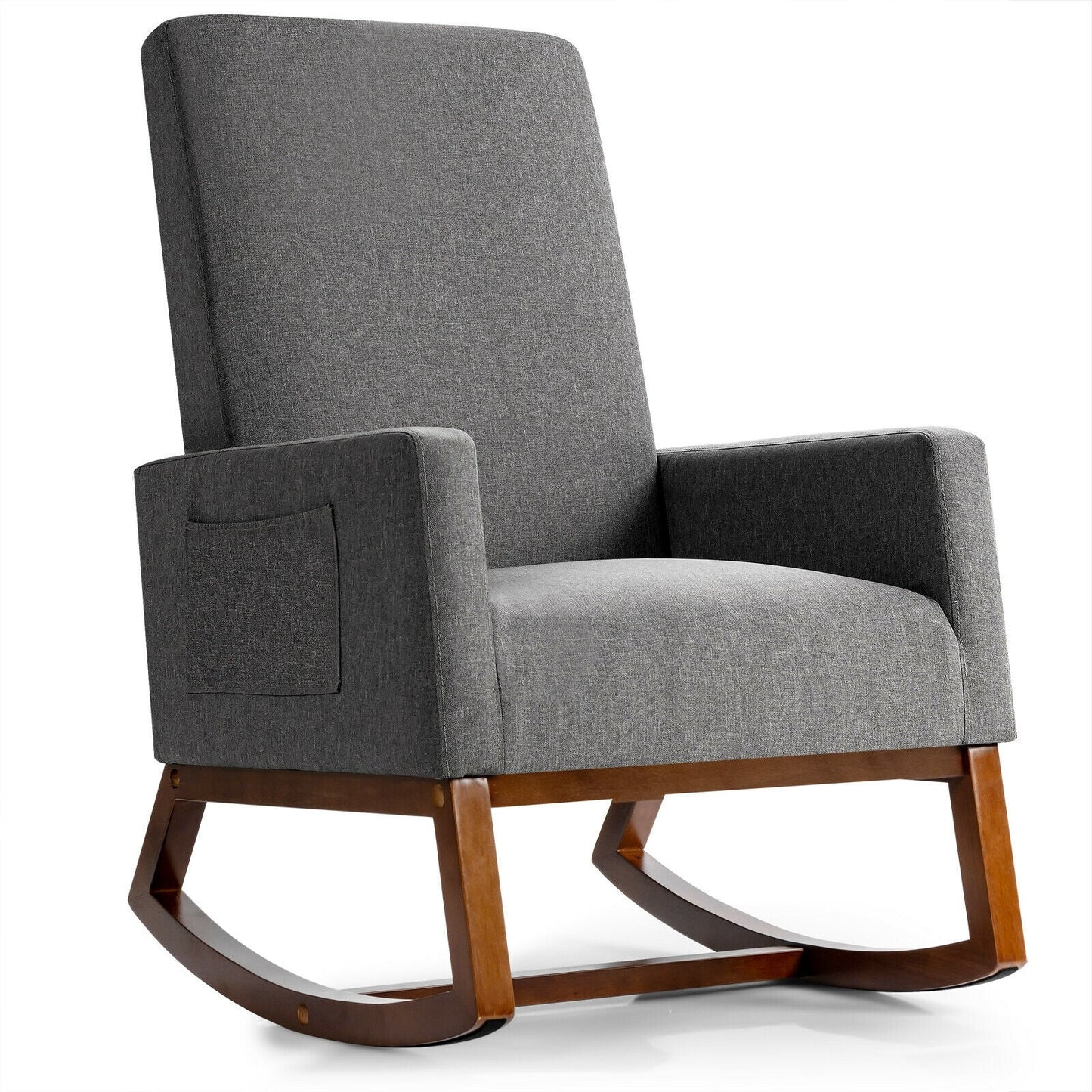 Mecedora reclinable de respaldo alto tapizada con bolsillo lateral - Gris