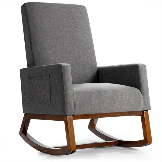 Rocking High Back Upholstered Lounge Armchair with Side Pocket-Gray - Tampa Home & Garden Store
