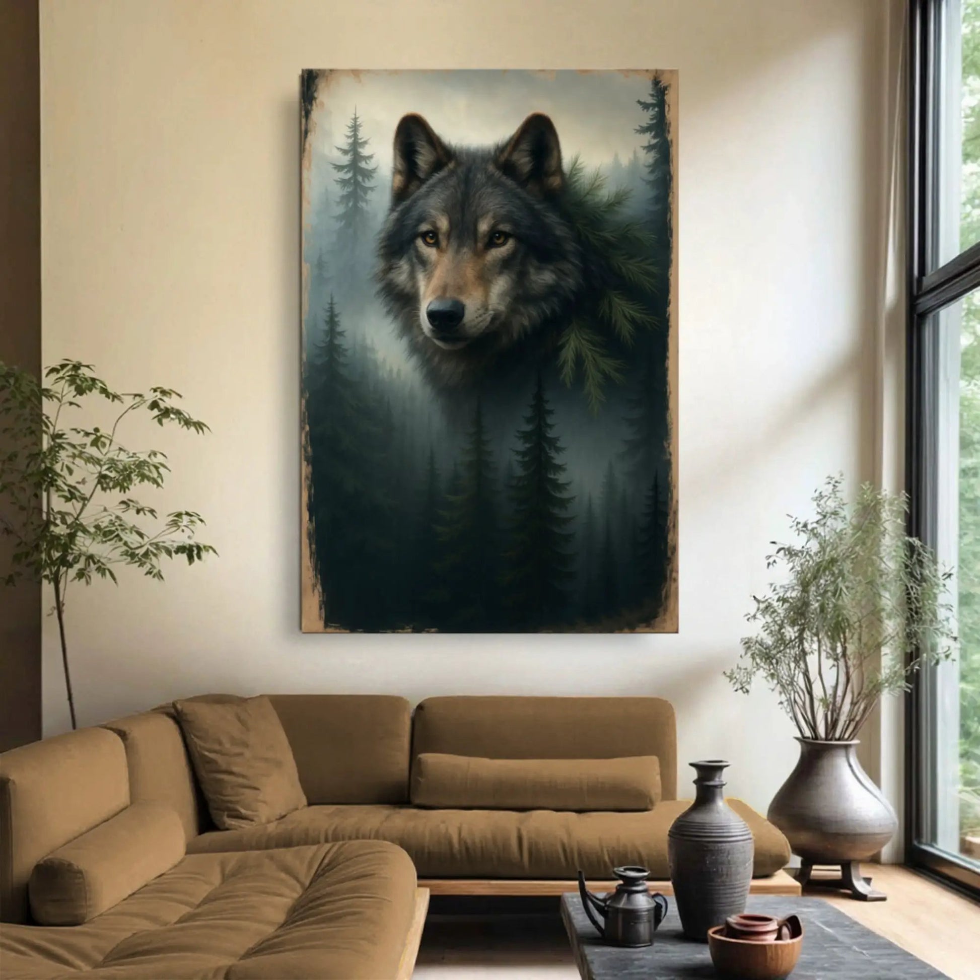 Wolf Double Exposure Wall Art V canvas by Tailored Canvases with wolf portrait in forest on Tampa Home & Garden Store