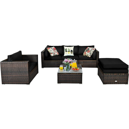 Juego de muebles de patio de ratán de 6 piezas con cojín seccional - Negro