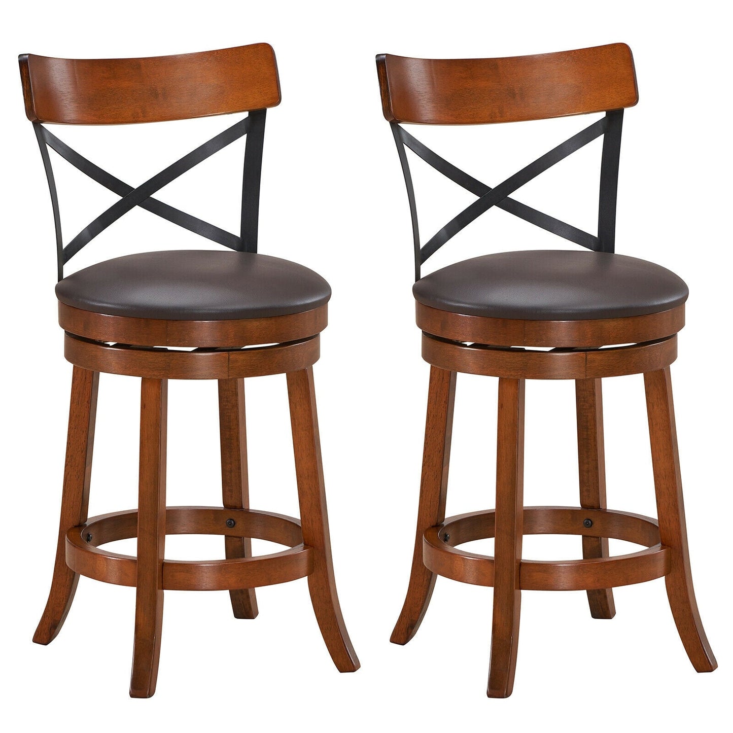 Juego de 2 Taburetes de Bar Sillas de Bar de Comedor Giratorias 360 Grados con Patas de Madera de Caucho-25 pulgadas
