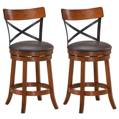 Juego de 2 Taburetes de Bar Sillas de Bar de Comedor Giratorias 360 Grados con Patas de Madera de Caucho-25 pulgadas