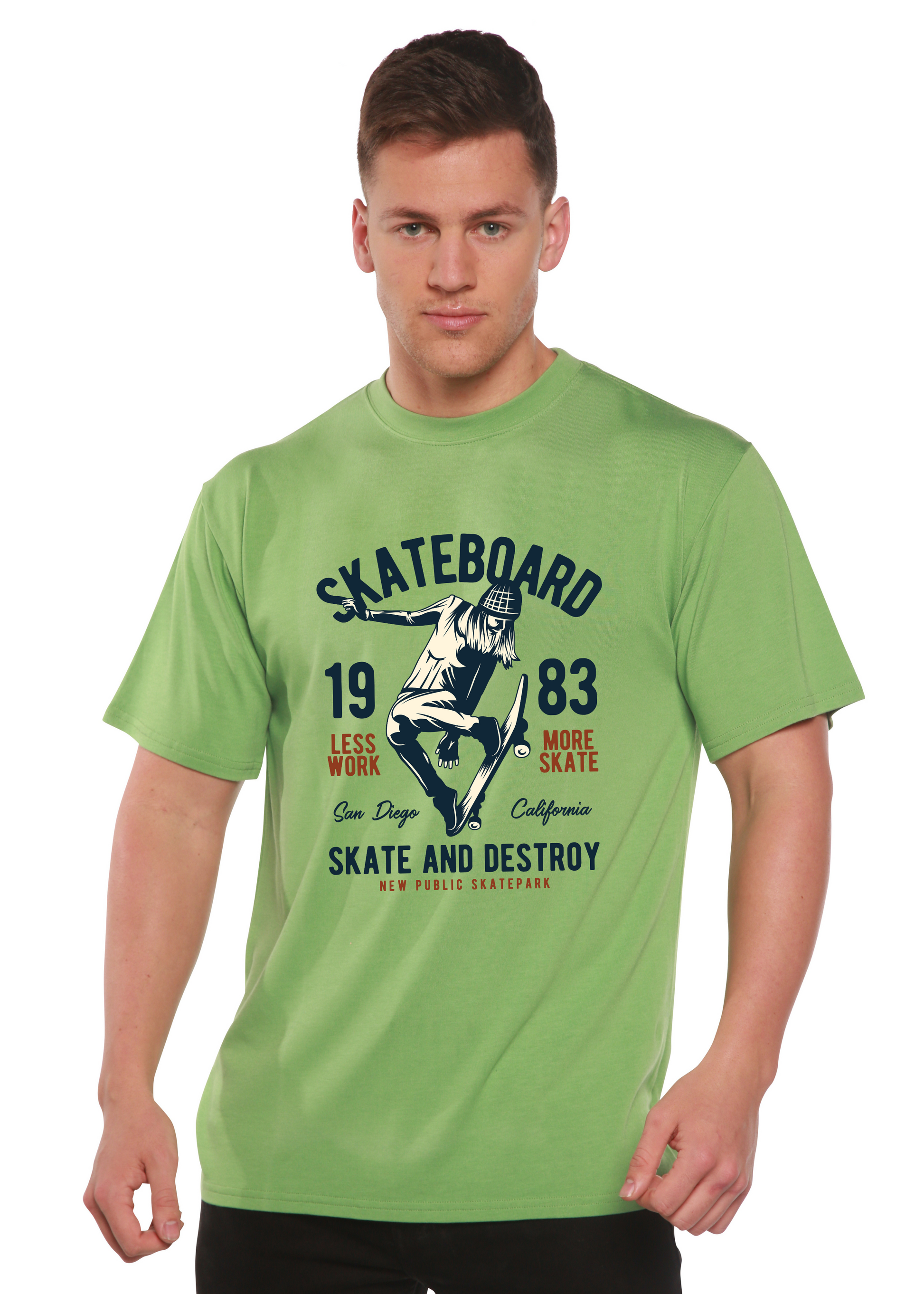 Skateboard 1983 graphic T-shirt lime green bamboo viscose/organic cotton Spun Bamboo on Tampa Home & Garden Store