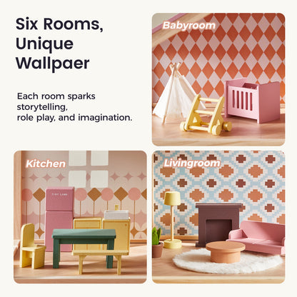 Tiny Land Sweetwood Dollhouse, wooden dollhouse with pink furniture on Tampa Home & Garden Store