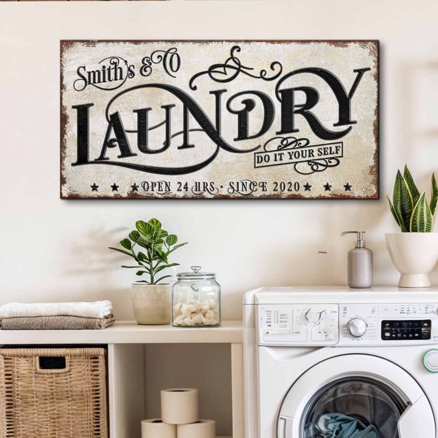 The Laundry Room Sign VI canvas by Tailored Canvases with black typography on Tampa Home & Garden Store