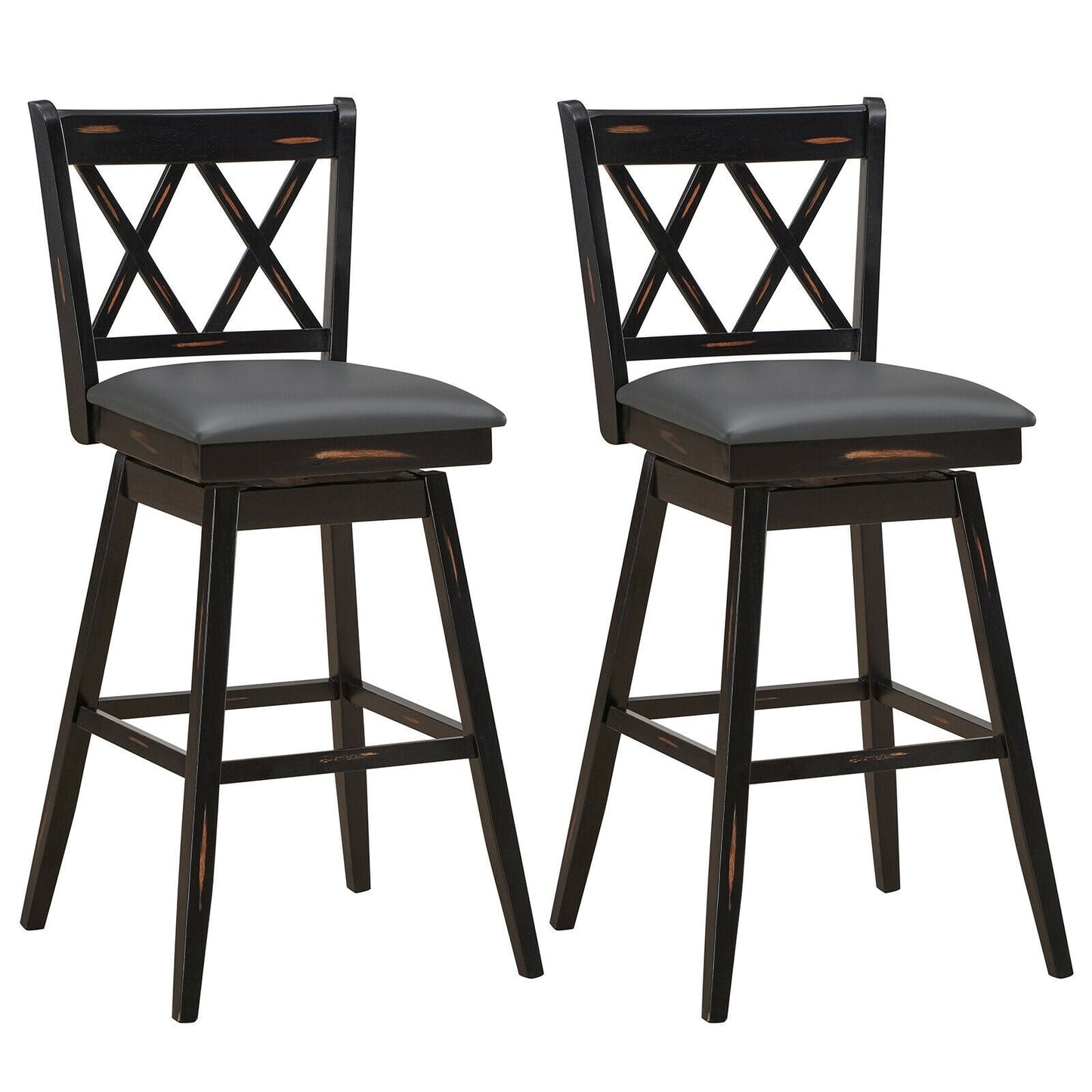 2 Pieces 29 Inches Swivel Counter Height Barstool Set with Rubber Wood Legs-White