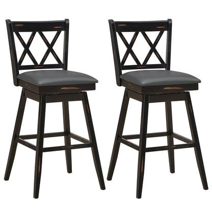 2 Pieces 29 Inches Swivel Counter Height Barstool Set with Rubber Wood Legs-White