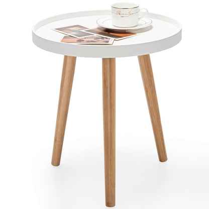Mesa de centro redonda con bandeja de madera