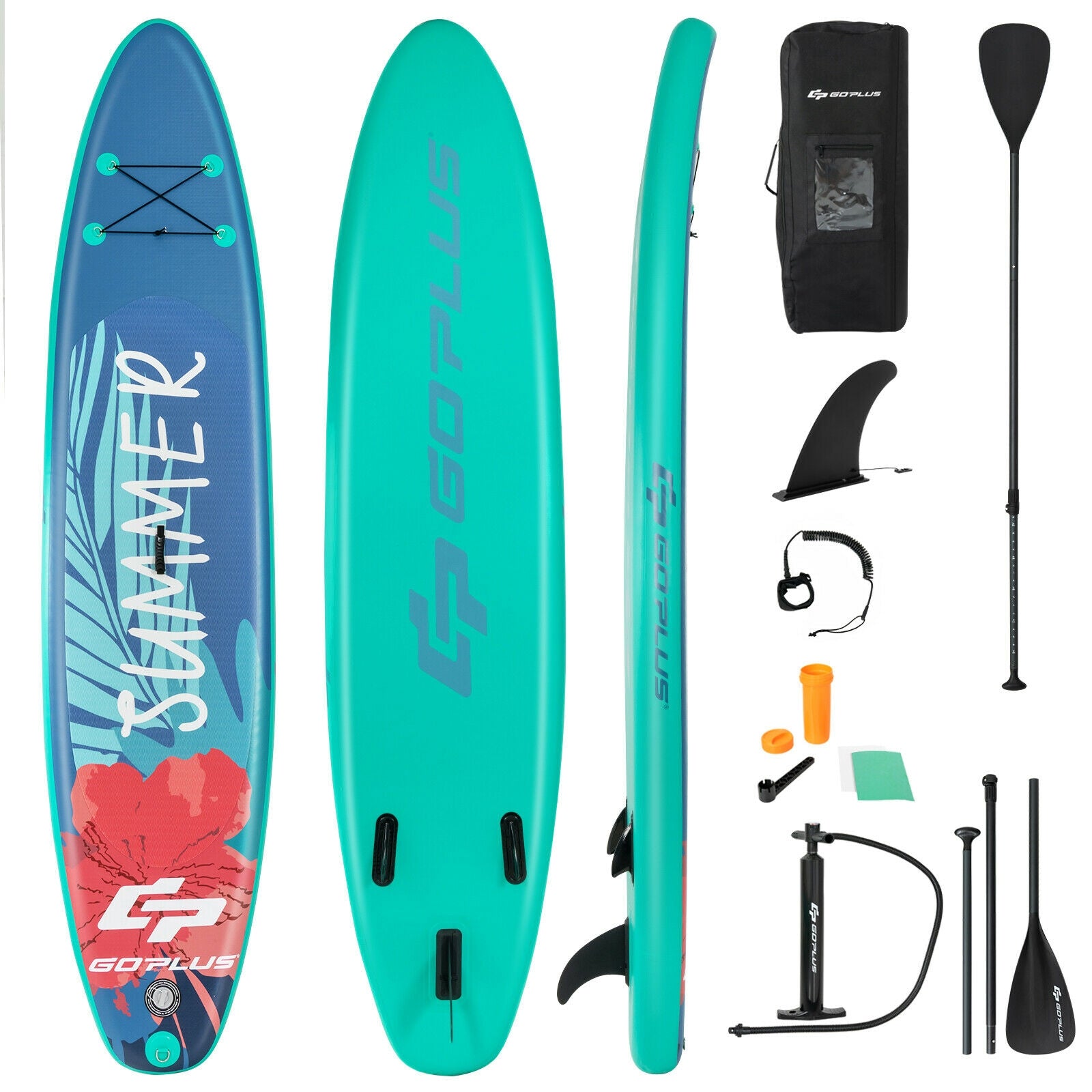 GemGear 10 ft inflatable SUP teal with aluminum paddle, backpack, leash and pump on Tampa Home & Garden Store