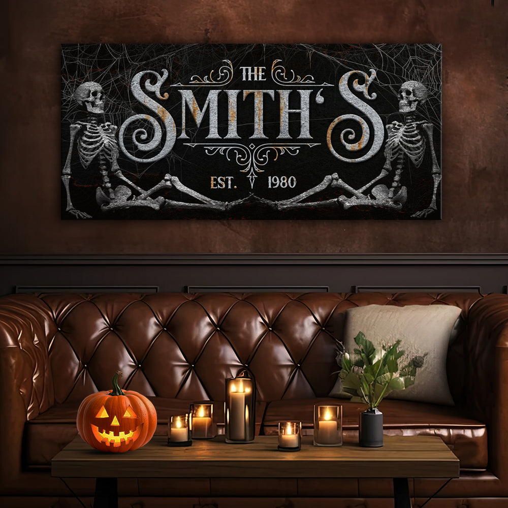 Gothic Family Sign VI canvas by Tailored Canvases, black distressed art with skeletons EST 1980 on Tampa Home & Garden Store