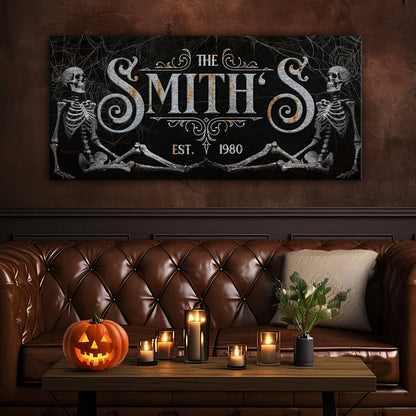 Gothic Family Sign VI canvas by Tailored Canvases, black distressed art with skeletons EST 1980 on Tampa Home & Garden Store