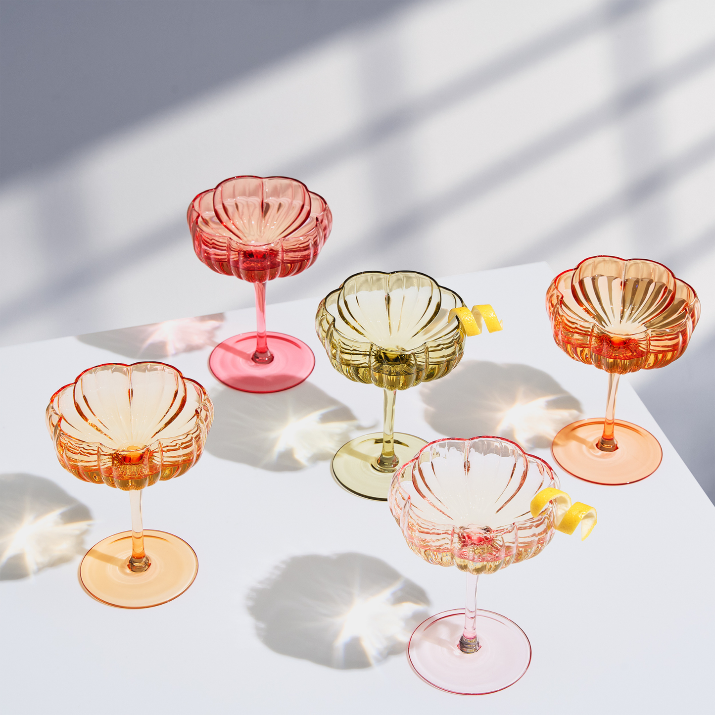 Colorful Flower Coupe Cocktail Glass Set of Five
