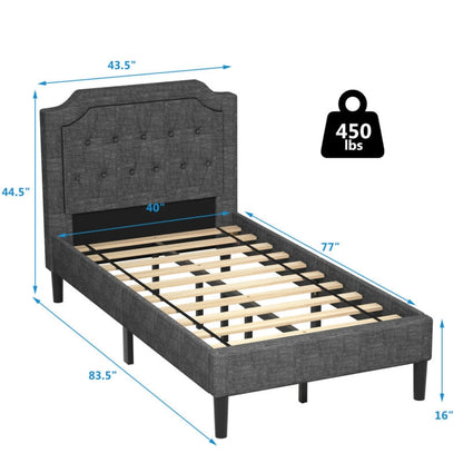 Cama Plataforma Tapizada Gemela de Lino con Cabecero y Base de Colchón