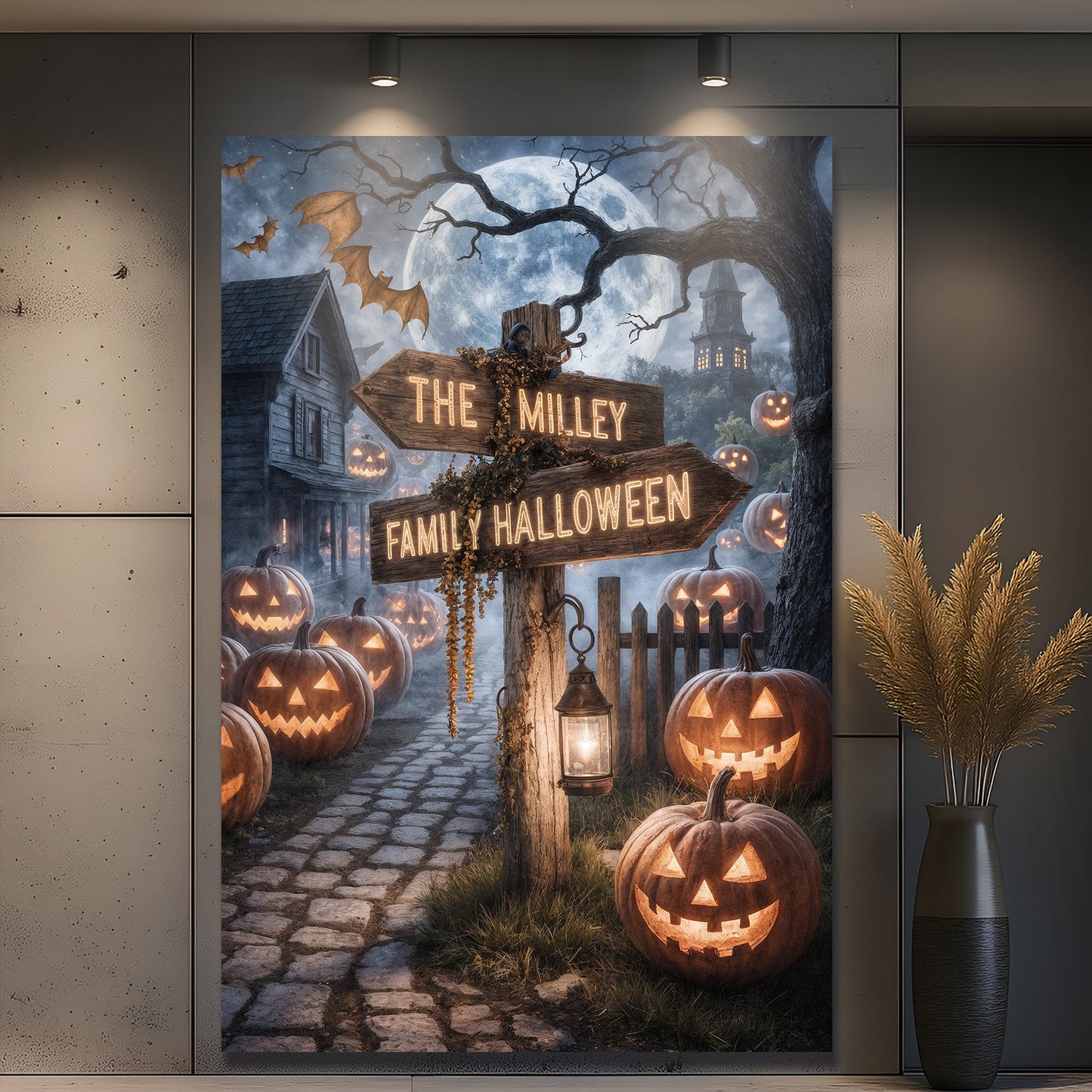Personalized family name street sign Halloween canvas wall art by Tailored Canvases on Tampa Home & Garden Store