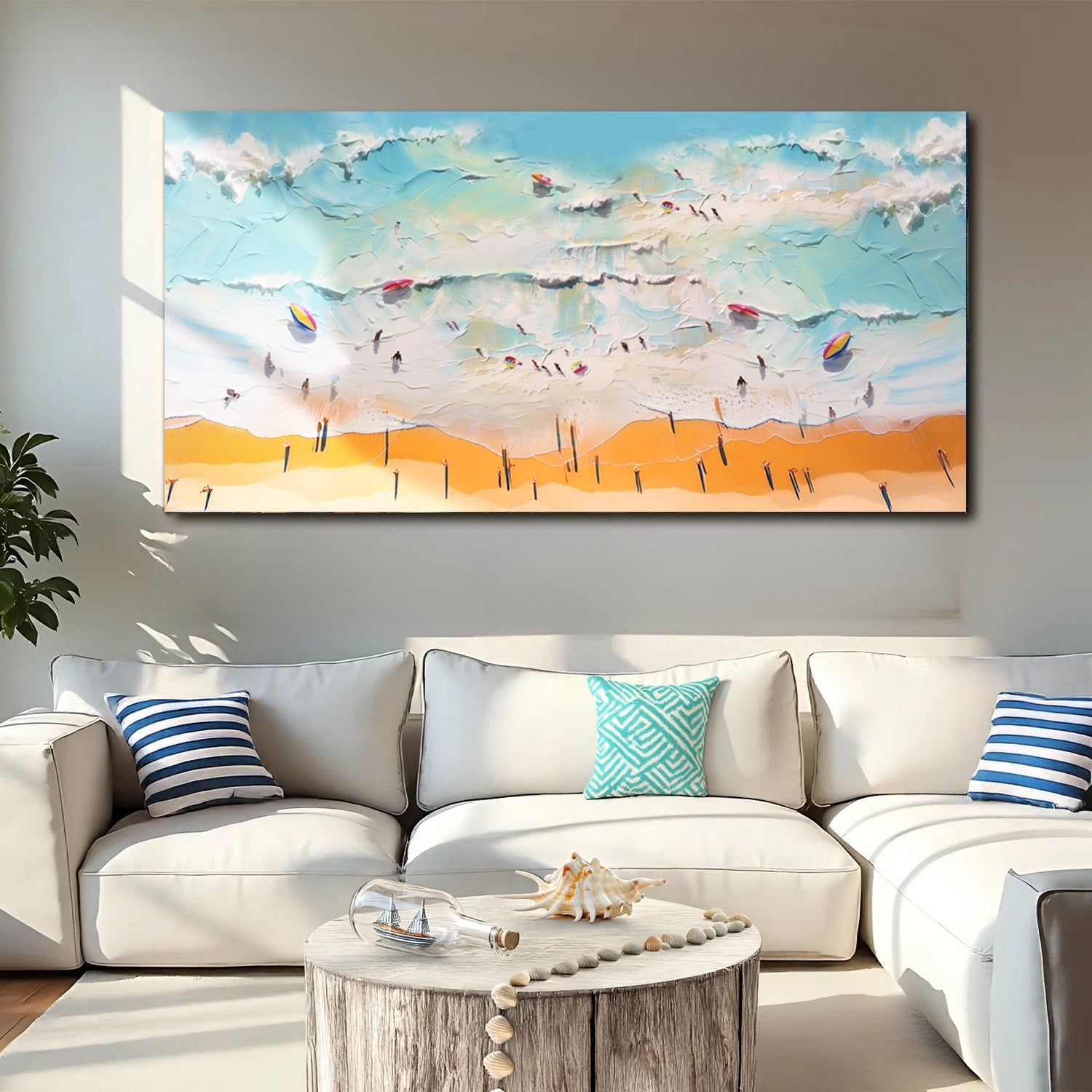 Beach Days Wall Art VI canvas by Tailored Canvases; teal waves and orange sand on Tampa Home & Garden Store