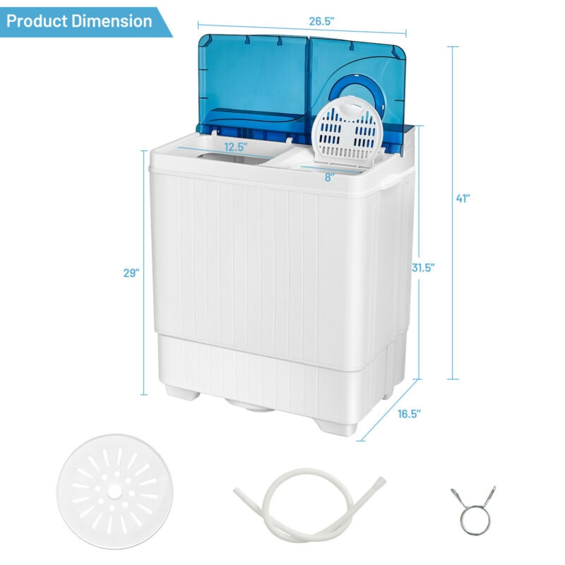 Lavadora semiautomática portátil de 26 libras con bomba de drenaje incorporada - Azul