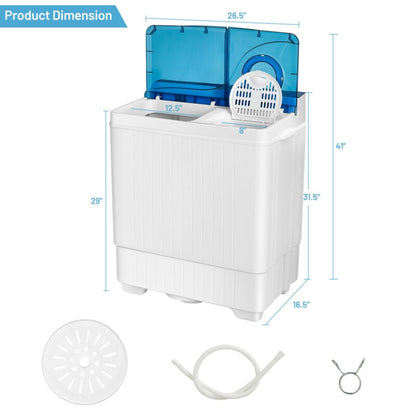 Lavadora semiautomática portátil de 26 libras con bomba de drenaje incorporada - Azul