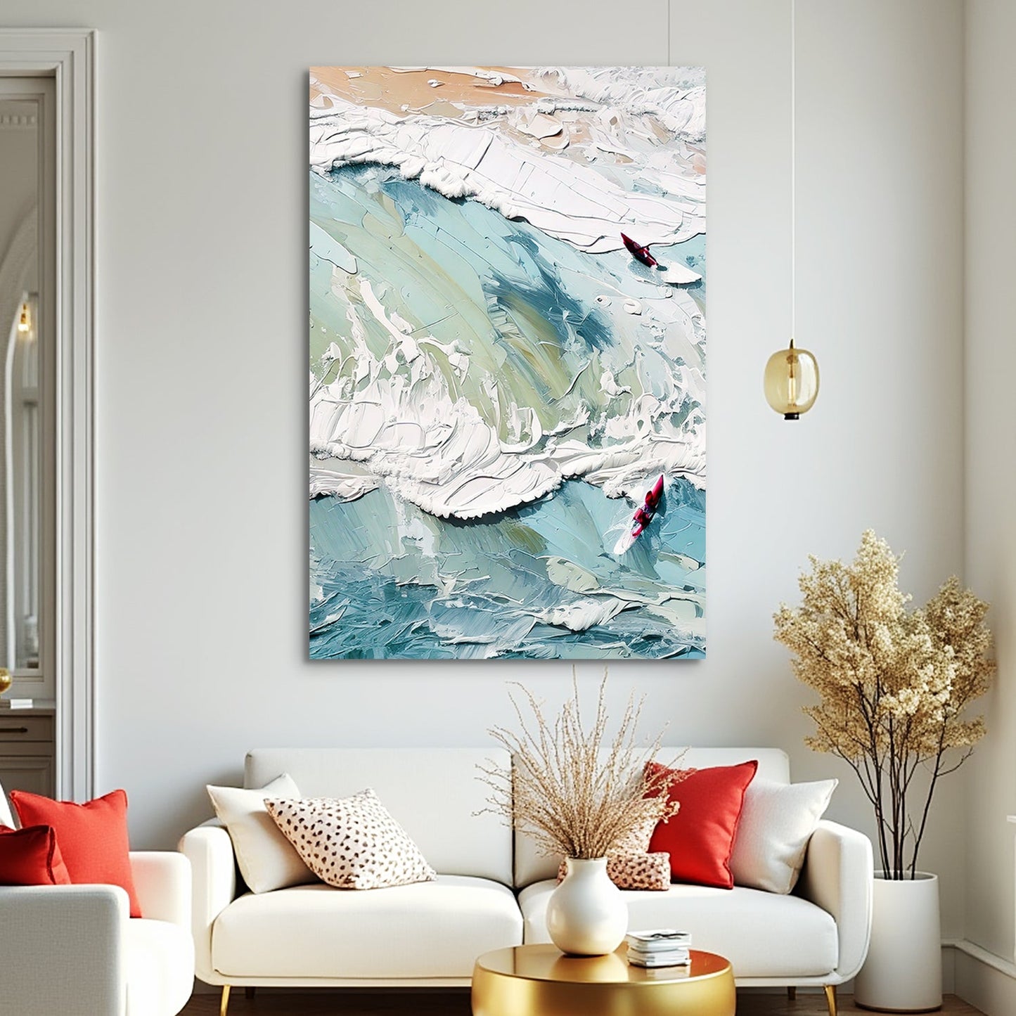 3D Sea Wall Art canvas by Tailored Canvases; textured ocean waves in blue, teal and white on Tampa Home & Garden Store