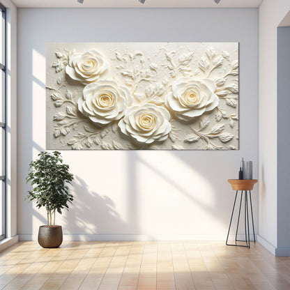 Floral Abstract Wall Art IV canvas by Tailored Canvases; white 3D roses on textured cream on Tampa Home & Garden Store