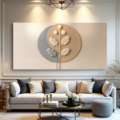 Modern Abstract Minimalist Wall Art XII canvas Tailored Canvases beige gray circles 3D leaves on Tampa Home & Garden Store