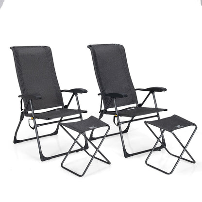 4 Pieces Patio Adjustable Back Folding Dining Chair Ottoman Set-Black