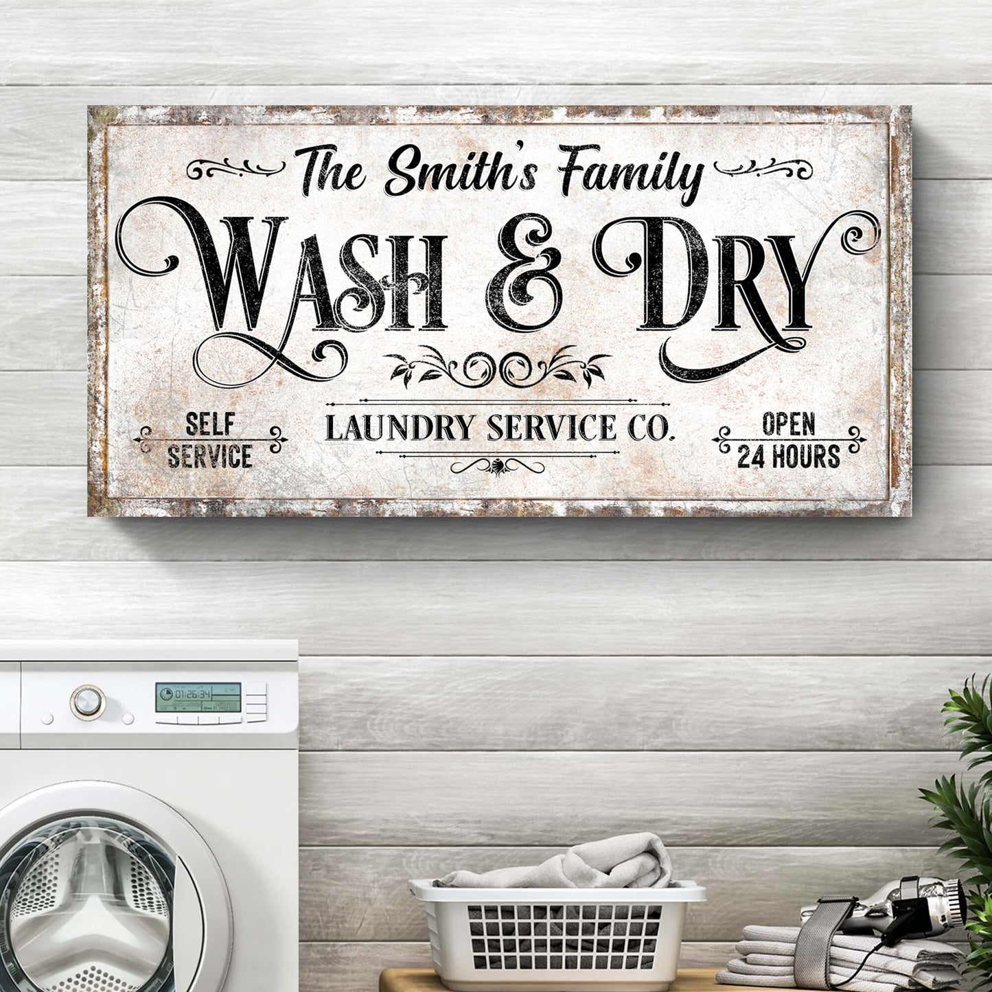Personalized Laundry Service Sign II canvas by Tailored Canvases, distressed laundry sign on Tampa Home & Garden Store